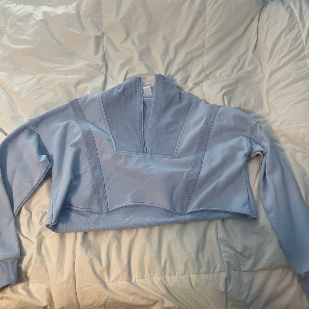 Blue Cropped Fitted Long Sleeve Hoodie